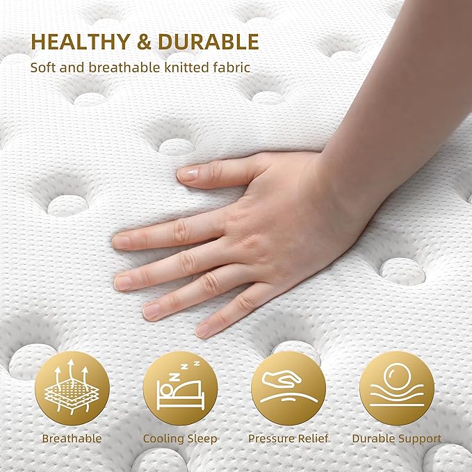 Cooling Gel King Size Mattress 14 Inch Memory Foam Hybrid for Back Pain & Pressure Relief, King Mattress in A Box with Pocket Springs, Medium Firm Feeling with CertiPUR-US Certified