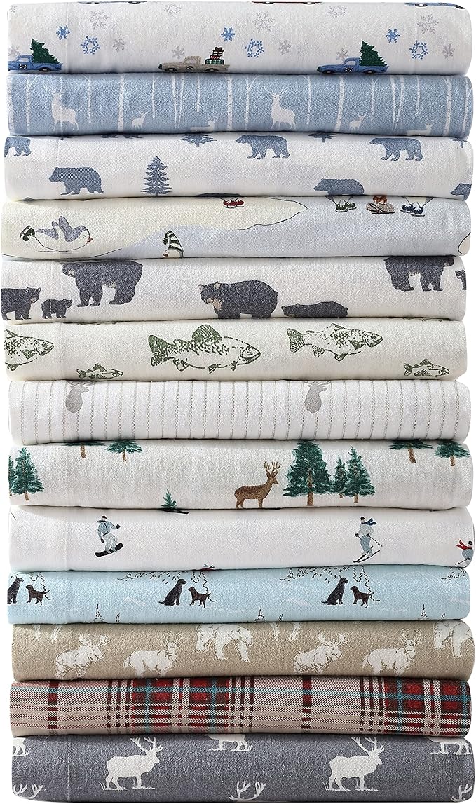 Eddie Bauer - Flannel Sheets Full Size, Anti-Pilling & Wrinkle Resistant Cotton, Touchably Soft for All-Season Comfort - Bed Sheets with Matching Pillowcases & Fitted Sheet (Ski Slope White)