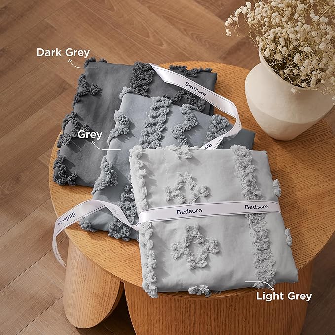 Bedsure Tufted Boho Comforter Set California King Size - Dark Grey Boho Bed Set, GentleSoft™ 3 Pieces Farmhouse Shabby Chic Embroidery Bedding, Gifts for Woman, Soft Jacquard Comforter for All Seasons