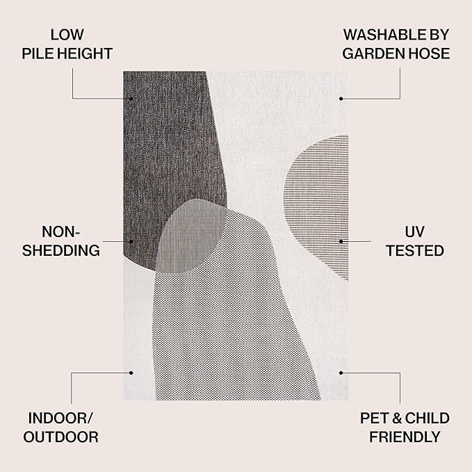 JONATHAN Y Geometric Organic Shapes Indoor Outdoor Area Rug 8X10 Cream/Black, Zia Modern for Backyard, Patio, Porch, Easy-Cleaning, High Traffic, Pet-Friendly, Non-Shedding (TSN306A-8)