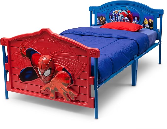 Delta Children Plastic 3D-Footboard Twin Bed, Marvel Spider-Man Snooze 6 inch Memory Foam Twin Mattress (Bundle)