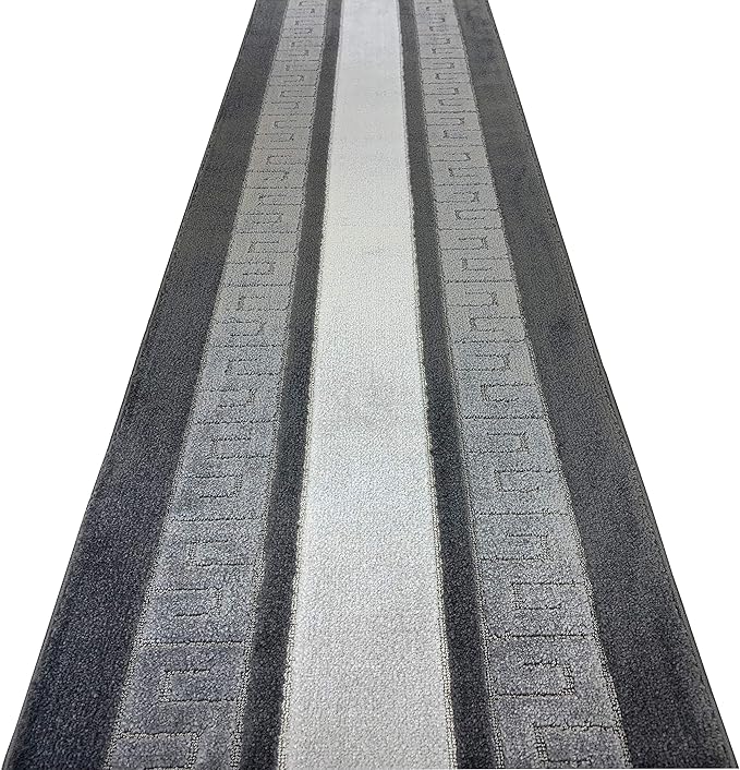 Custom Length Cut to Size Ancient Latin Hellenic Motif Carpet Runner Rug for Hallways, Non Slip Rubber Backed, 31 inch Wide X Customized Length, Greek Key Grey, 31 inch X 28 feet
