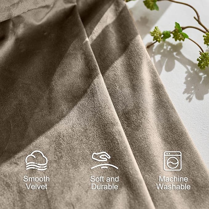 Lazzzy Velvet Blackout Curtains Thermal Insulated Room Window Drapes Super Soft Luxury Curtains for Living Room Bedroom Rod Pocket 2 Panels, Light Taupe, 52" W x 72" L