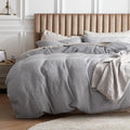Bedsure Cotton Duvet Cover Queen - 100% Cotton Waffle Weave Grey Duvet Cover Queen Size, GentleSoft™ and Breathable Bedding Set for All Season, 3 Pieces, 90"x90"