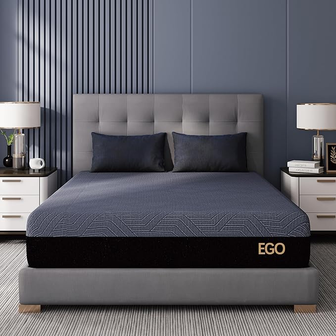 EGOHOME 10 Inch Full Memory Foam Mattress for Back Pain, Cooling Copper Gel Bed in a Box, Foam Made in USA, CertiPUR-US Certified, Therapeutic Medium Firm, Double 54x75x10 Black