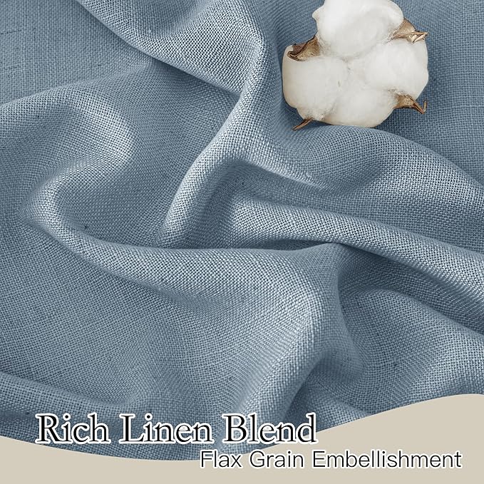 RYB HOME Semi Sheer Curtains for Closet Kitchen, Semi Translucent Privacy Protection Light Filtering Decorative Short Small Window Drapes for Bedroom, W 52 x L 45 inches, Dusty Blue, 2 Panels