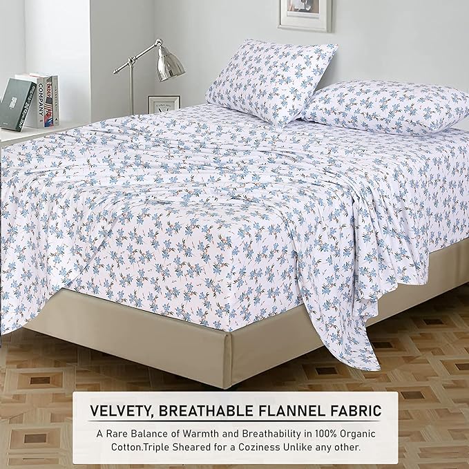 RUVANTI Flannel Sheets Full Size - 100% Cotton Double Brushed Bed Sheets Set, Deep Pockets 16 Inches, All Seasons Breathable & Extra Soft Full Sheets, Warm & Cozy, 4 Piece, Cloud Nine
