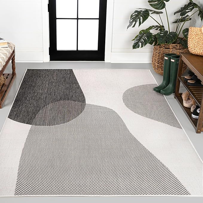 JONATHAN Y Geometric Organic Shapes Indoor Outdoor Area Rug 8X10 Cream/Black, Zia Modern for Backyard, Patio, Porch, Easy-Cleaning, High Traffic, Pet-Friendly, Non-Shedding (TSN306A-8)