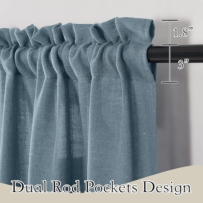 RYB HOME Sheer Curtains for Bedroom - Linen Textured Semi Sheer Window Backdrop Curtains Light Filtering Privacy Drapes for Office Dining Bathroom, Stone Blue, W 52 x L 72 inch, 2 Panels