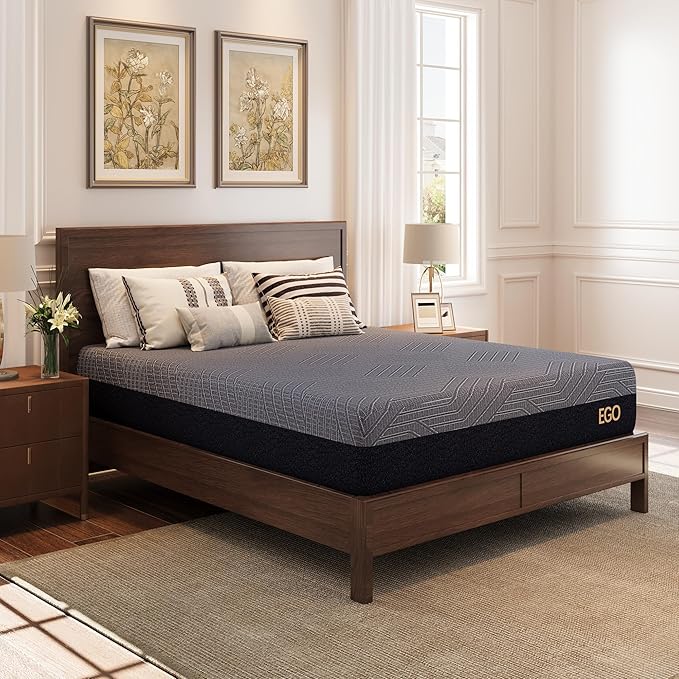 EGOHOME 10 Inch Twin XL Mattress, Copper Gel Cooling Memory Foam Mattress for Back Pain Relief,Therapeutic Single Mattress Bed in a Box, Made in USA, CertiPUR-US Certified, 38x80x10 Black