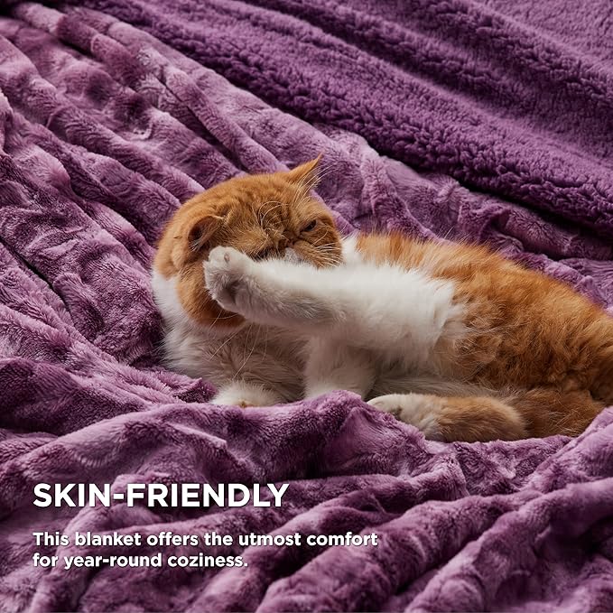Bedsure GentleSoft Sherpa Fluffy Throw Blanket - Fleece Warm and Cozy Throw for Women Gift, Plush & Fuzzy Faux Fur Christmas Blanket for Couch, Sofa, Bed Decor, Tie Dye Design, Purple, 50x60 Inches