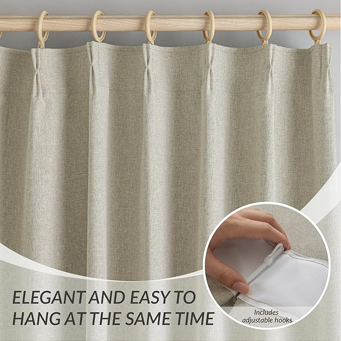 KangBang Extra Wide Pinch Pleated Blackout Curtains 84 Inch Length 2 Panels Set, Thermal Insulated Linen Curtains for Sliding Door Living Room, Elegant Pleat Draperies with Hooks,60x84, Linen