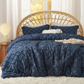 Bedsure King Comforter Set - Navy Blue Comforter, Boho Tufted Shabby Chic Bedding for Kids, 3 Pieces Vintage Farmhouse Bed Set for All Seasons, Fluffy Soft Bedding with 2 Pillow Shams