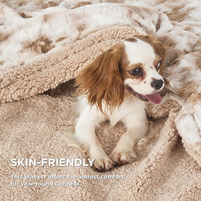 Bedsure GentleSoft Sherpa Fluffy Blanket Twin Size - Fleece Warm and Cozy Throw for Women Gift, Plush & Fuzzy Faux Christmas Fur Blanket for Couch, Bed Decor, Tie Dye Design, Beige, 60x80 Inches