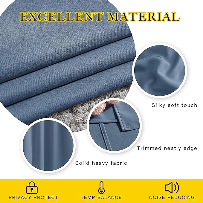 NICETOWN Stone Blue Blackout Curtains for Living Room, Grommet Thermal Insulated Window Drapes Room Divider Blinds Sound Reducing for Living Room, W46 x L102, 2 Pieces
