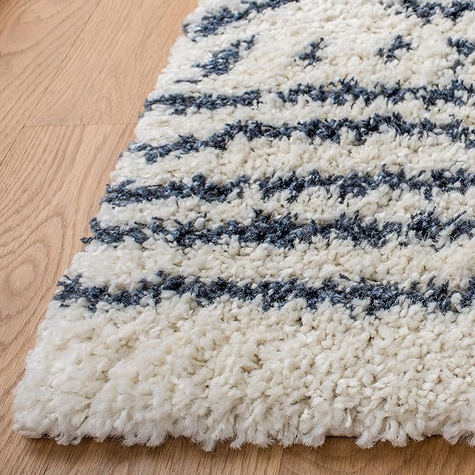 SAFAVIEH Arizona Shag Collection Runner Rug - 2'3" x 6' Runner, Ivory & Slate, Moroccan Design, Non-Shedding, 1.6-inch Thick, Ideal for High Traffic Areas in Living Room, Bedroom (ASG741M-26)