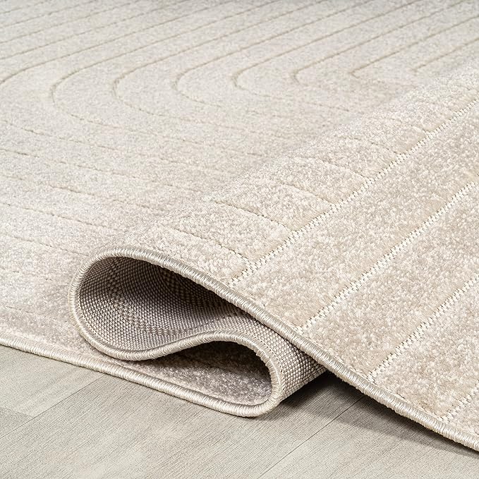 Eyely NCS101A-8R Scandinavian Odense Minimalist Angle Geometric Indoor Rug, Pet Friendly, Non-Shedding, Stain Resistant, Easy-Cleaning, Ivory/Cream, 8' Round, Indoor/Outdoor, Area Rug