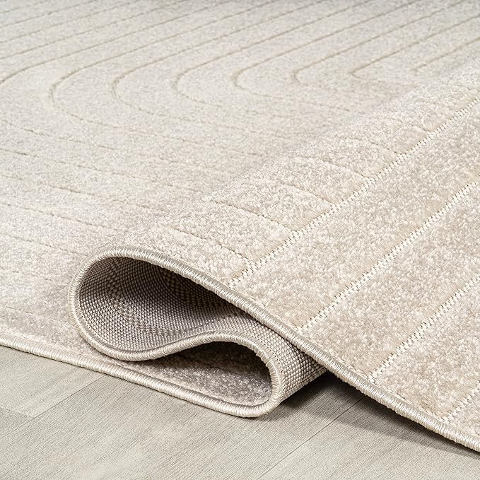 Eyely NCS101A-5R Scandinavian Odense Minimalist Angle Geometric Indoor Rug, Pet Friendly, Non-Shedding, Stain Resistant, Easy-Cleaning, Ivory/Cream, 5' Round, Indoor/Outdoor, Area Rug
