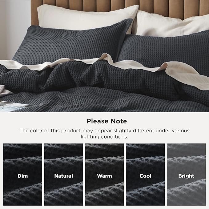 Bedsure Cotton Duvet Cover Set - 100% Cotton Waffle Weave Charcoal Duvet Cover Oversized King Size, GentleSoft™ and Breathable Bedding Set for All Season, 3 Pieces, 120"x98"
