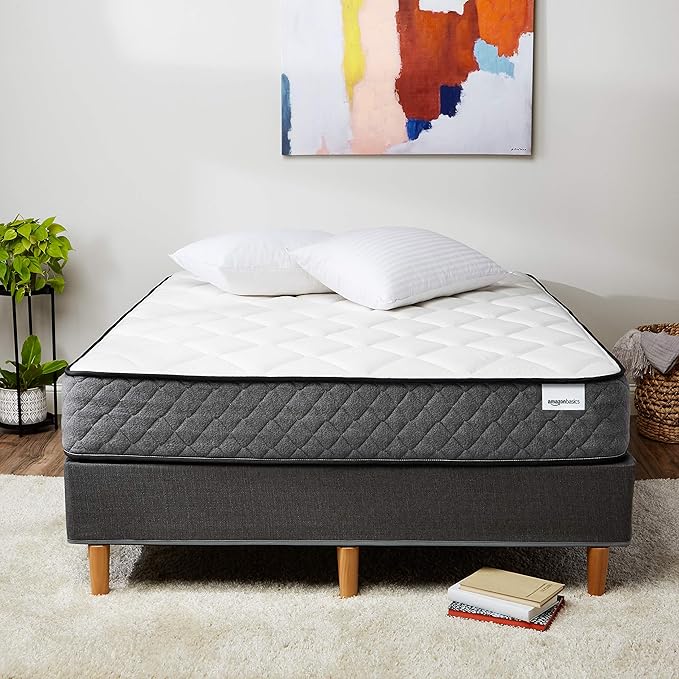 Amazon Basics Memory Foam Mattress, Full Size Mattress, Hybrid, 12 Inch, Medium Feel, Motion Isolation Springs, White/Gray