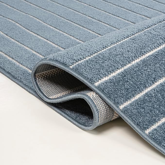 Eyely NCS101D-28 Odense High-Low Minimalist Angle Geometric Dark Blue/Cream 2 ft. x 8 ft. Indoor/Outdoor Runner Rug, for Home, Backyard, Patio, Porch, Bedroom, Kitchen, Living Room