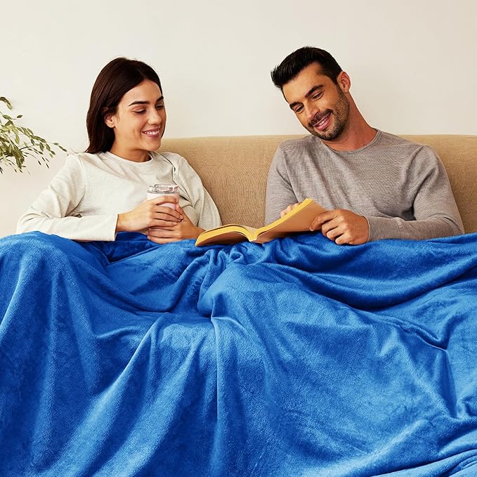 Exclusivo Mezcla Fleece Blanket Queen Size for Bed, Super Soft and Warm, All Season Use, Cozy, Plush, Lightweight, 90x90 Inches, Cobalt Blue