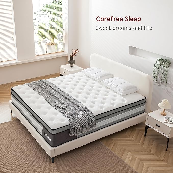 Full Mattress, 10 Inch Innerspring Hybrid Mattresses in a Box with Gel Memory Foam, Individually Wrapped Encased Coil Pocket Spring Mattress, Pressure Relief, Medium Firm Support, 54"*75"*10''