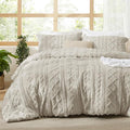 Bedsure Tufted Boho Comforter Set Twin Size - Linen Boho Bed Set, GentleSoft™ 2 Pieces Farmhouse Shabby Chic Embroidery Bedding, Gifts for Woman, Soft Jacquard Twin Comforter for All Seasons