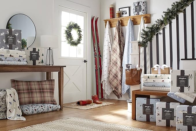 Eddie Bauer - King Sheets, Cotton Flannel Bedding Set, Brushed For Extra Softness, Cozy Home Decor (Birch Forest, King)
