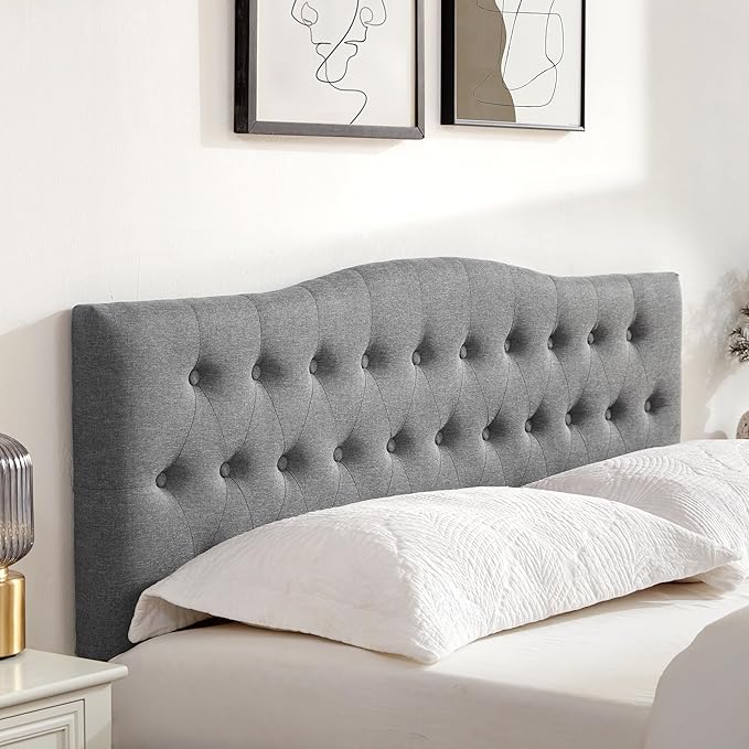 Tufted Upholstered Headboard Full Size, Sturdy and Durable Solid Wood Full XL headboard, Fabric Headboard Adjustable Height from 37” to 51”, Modern Button Diamond Design Head Board, Grey