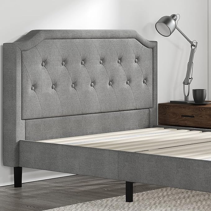 ZINUS Kellen Upholstered Scalloped Platform Bed Frame, Mattress Foundation, Wood Slat Support, No Box Spring Needed, Easy Assembly, King