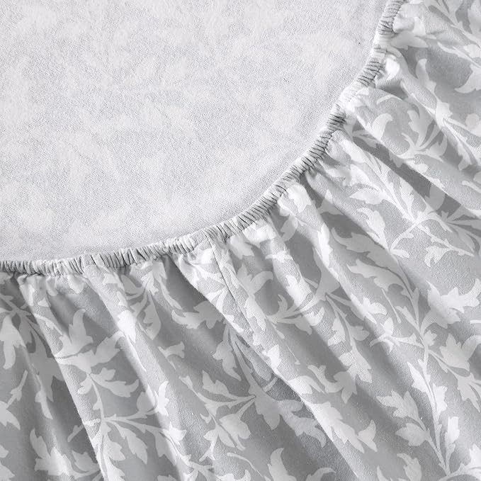 Laura Ashley - Flannel Sheets Full Size, Anti-Pilling & Wrinkle Resistant Cotton, Touchably Soft for All-Season Comfort - Bed Sheets with Matching Pillowcases & Fitted Sheet (Crestwood Pastel Grey)
