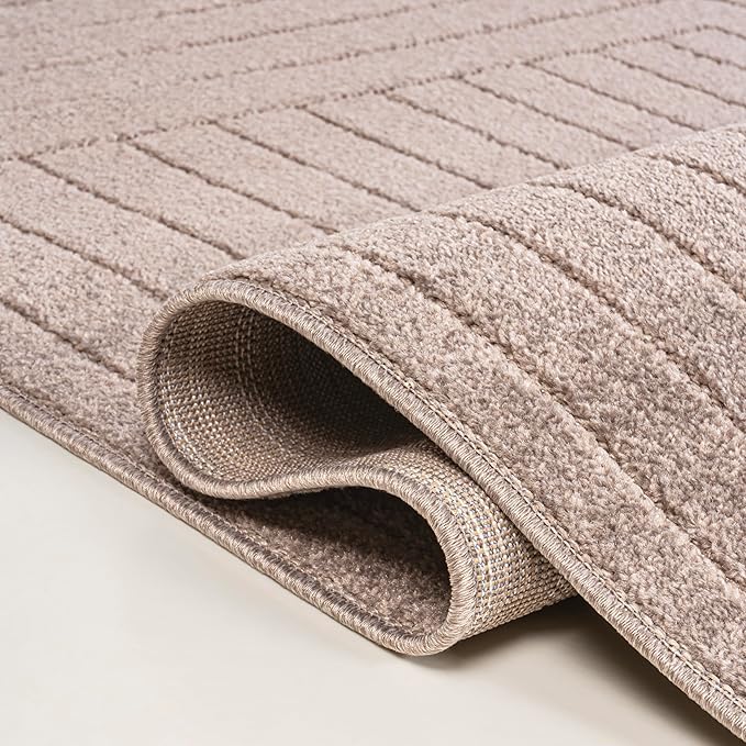 Eyely NCS101C-5 Odense High-Low Minimalist Angle Geometric Light Taupe 5 ft. x 8 ft. Indoor/Outdoor Area Rug, for Home, Backyard, Patio, Porch, Bedroom, Kitchen, Living Room
