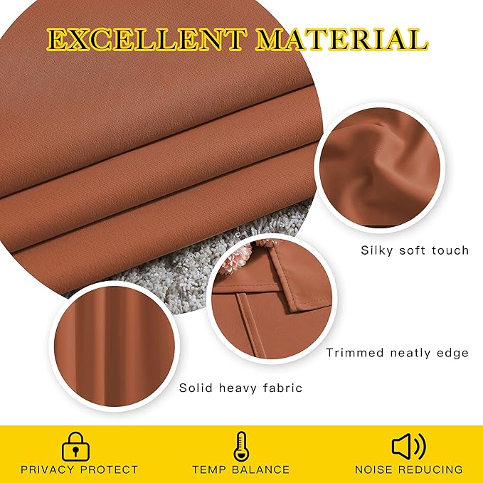 NICETOWN Burnt Orange Room Darkening Curtains for Living Room, Grommet Thermal Curtains Light & Sound Reducing Window Treatments for Bedroom/Home Family, W46 x L102