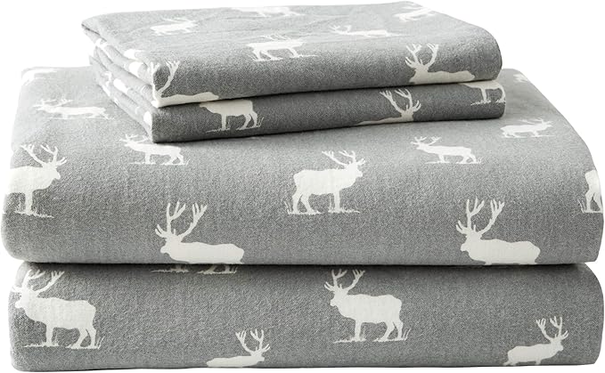 Eddie Bauer - Twin Sheets, Cotton Flannel Bedding Set, Brushed For Extra Softness, Cozy Home Decor (Elk Grove, Twin)