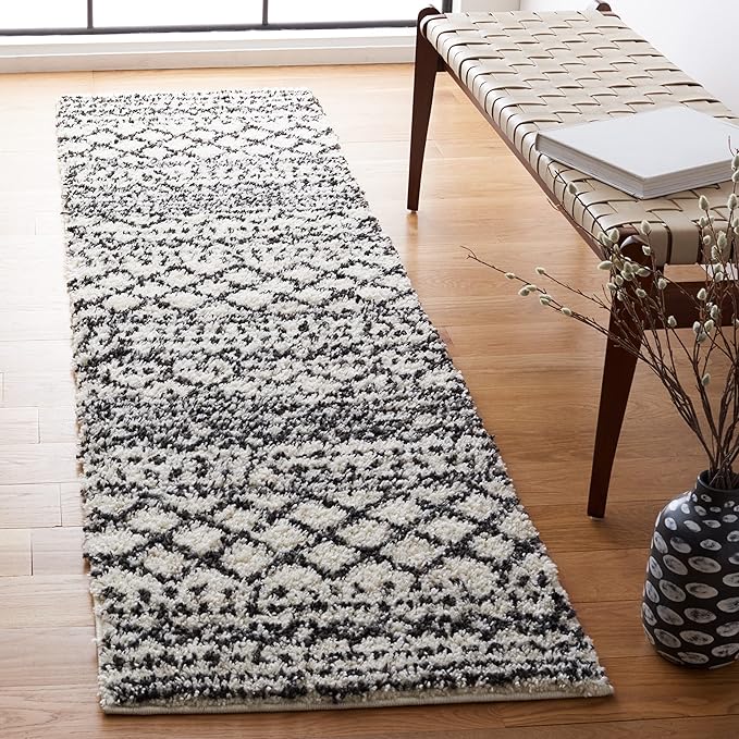SAFAVIEH Arizona Shag Collection Area Rug - 2'3" x 20' Runner, Ivory & Black, Non-Shedding & Easy Cleaning, Plush Thick Pile, Ideal for Living Room, Bedroom, Dining Space (ASG741Z)