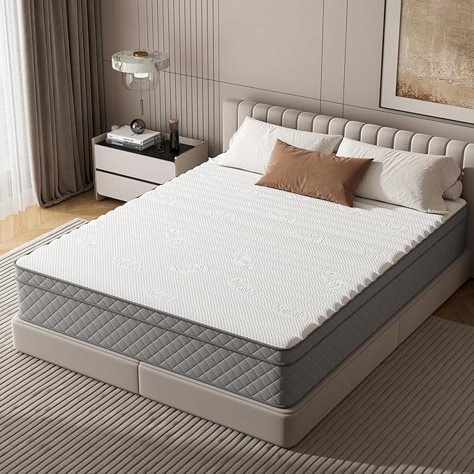 PurrJoys Queen Mattress, 12 Inch Hybrid Queen Size Mattress with Cooling Gel Memory Foam and Pocket Springs, CertiPUR-US Certified, Medium Firm