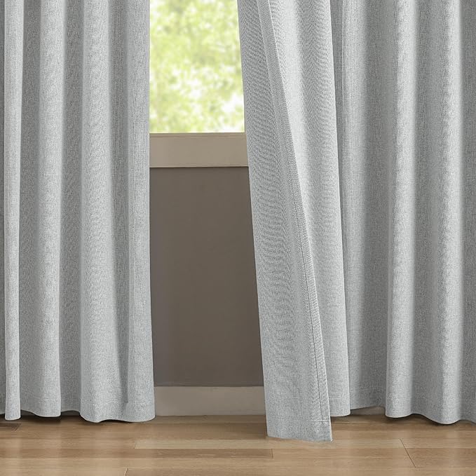 KangBang Extra Wide Pinch Pleated Blackout Curtains 84 Inch Length 2 Panels Set, Thermal Insulated Linen Curtains for Sliding Door Living Room, Farmhouse Pleat Draperies with Hooks,60x84, Light Grey