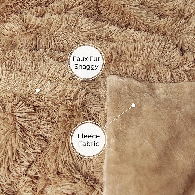 Tuddrom Decorative Extra Soft Faux Fur Blanket Twin Size,Solid Reversible Fuzzy Lightweight Long Hair Shaggy Blanket,Fluffy Plush Fleece Comfy Microfiber Throw Blanket for Couch Sofa Bed,Camel