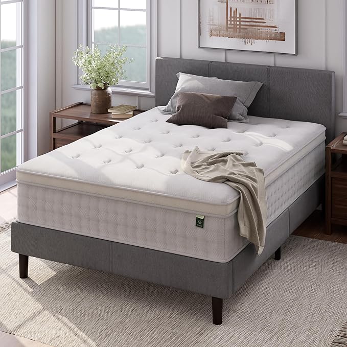 ZINUS 13 Inch Euro Top Pocket Spring Hybrid Mattress, Full, Pressure Relief, Pocket Innersprings for Motion Isolation, Mattress in A Box
