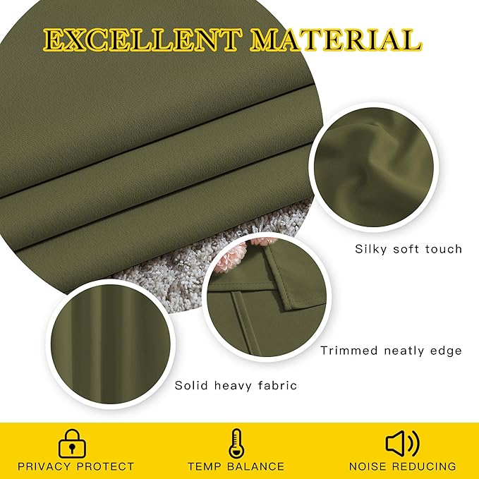 NICETOWN Room Darkening Curtains for Windows 90 inch Length - Grommet Energy Saving Thermal Drapes Sound Reducing Heat Blocking Window Treatments for Living Room (Olive, 2 Panels, W52 x L90)