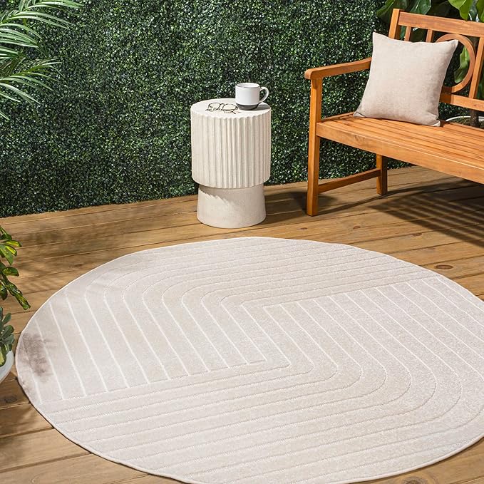 Eyely NCS101A-5R Scandinavian Odense Minimalist Angle Geometric Indoor Rug, Pet Friendly, Non-Shedding, Stain Resistant, Easy-Cleaning, Ivory/Cream, 5' Round, Indoor/Outdoor, Area Rug