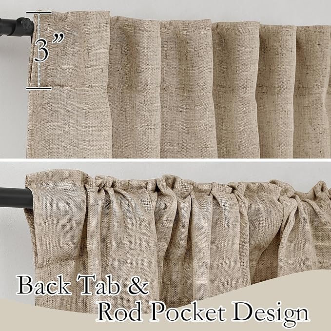 RYB HOME Extra Long Linen Curtains for Dining Room 120 inches Long, Back Tab Farmhouse Light Filtering Privacy Lightweight Floor Sweeping Drapes for Living Room, Khaki, 52" W, 2 Panels