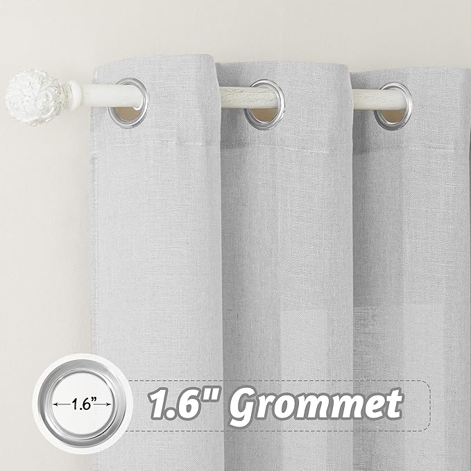 RYB HOME Linen Blended Curtains for Kitchen Dining Room, Elegant Farmhouse Style Light Filtering Half Privacy Wrinkle Resistance Sheer Drapes for Bedroom, Dove Grey, W 60 x L 90, 1 Pc
