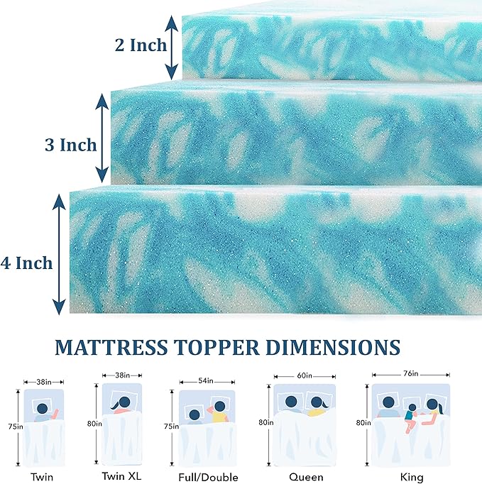 EGO Topper 3 Inch Twin Memory Foam Mattress Topper, Gel Foam Mattress Topper for Pressure Relief, Ventilated Design Bed Topper in a Box, CertiPUR-US Certified, Medium