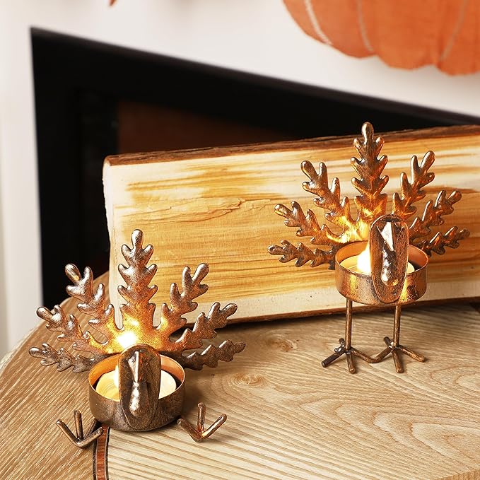 FORUP 12 Pack Metal Turkey Tea Light Candle Holders, Thanksgiving Candle Holder, Thanksgiving Home Table Decoration
