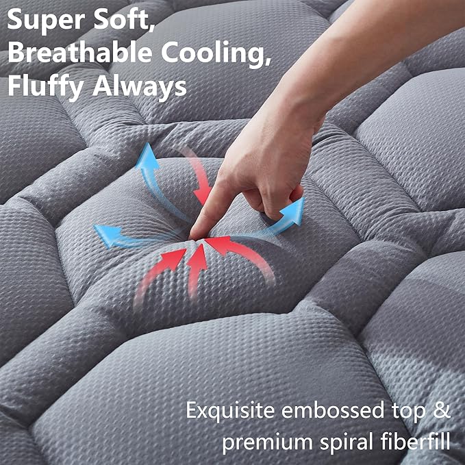 Queen Size Mattress Pad Waterproof, Pillow Top Cooling Mattress Topper Cover, Quilted Fitted Mattress Protector Washable, Deep Pocket 8-21" (60x80 inch, Grey)