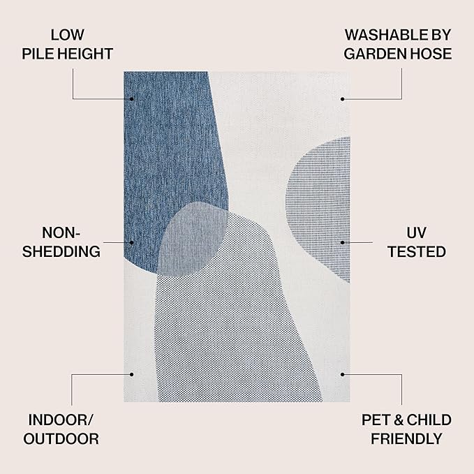 JONATHAN Y Geometric Organic Shapes Indoor Outdoor Area Rug 3X5 Cream/Navy, Zia Modern for Backyard, Patio, Porch, Easy-Cleaning, High Traffic, Pet-Friendly, Non-Shedding (TSN306B-3)