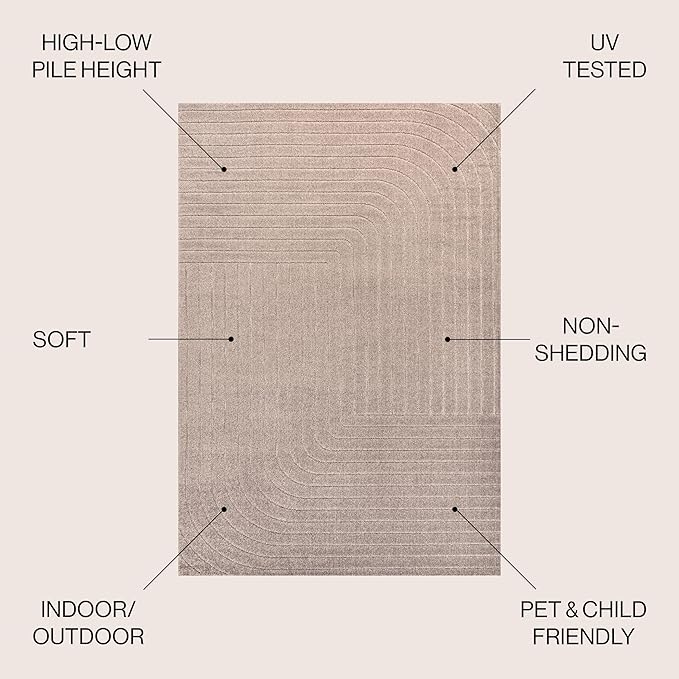 Eyely NCS101C-4 Odense High-Low Minimalist Angle Geometric Light Taupe 4 ft. x 6 ft. Indoor/Outdoor Area Rug, for Home, Backyard, Patio, Porch, Bedroom, Kitchen, Living Room