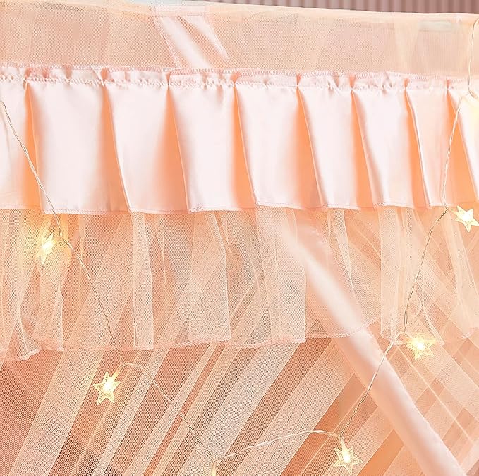 Mengersi Canopy Bed Curtains for Girls Kids - Bed Canopy for Girls Bed Drapes Mosquito Net - Cute Princess Bedroom Decoration Accessories(Full, Peach)